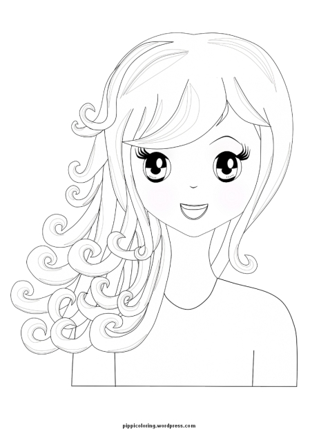 Manga girl with curly hair